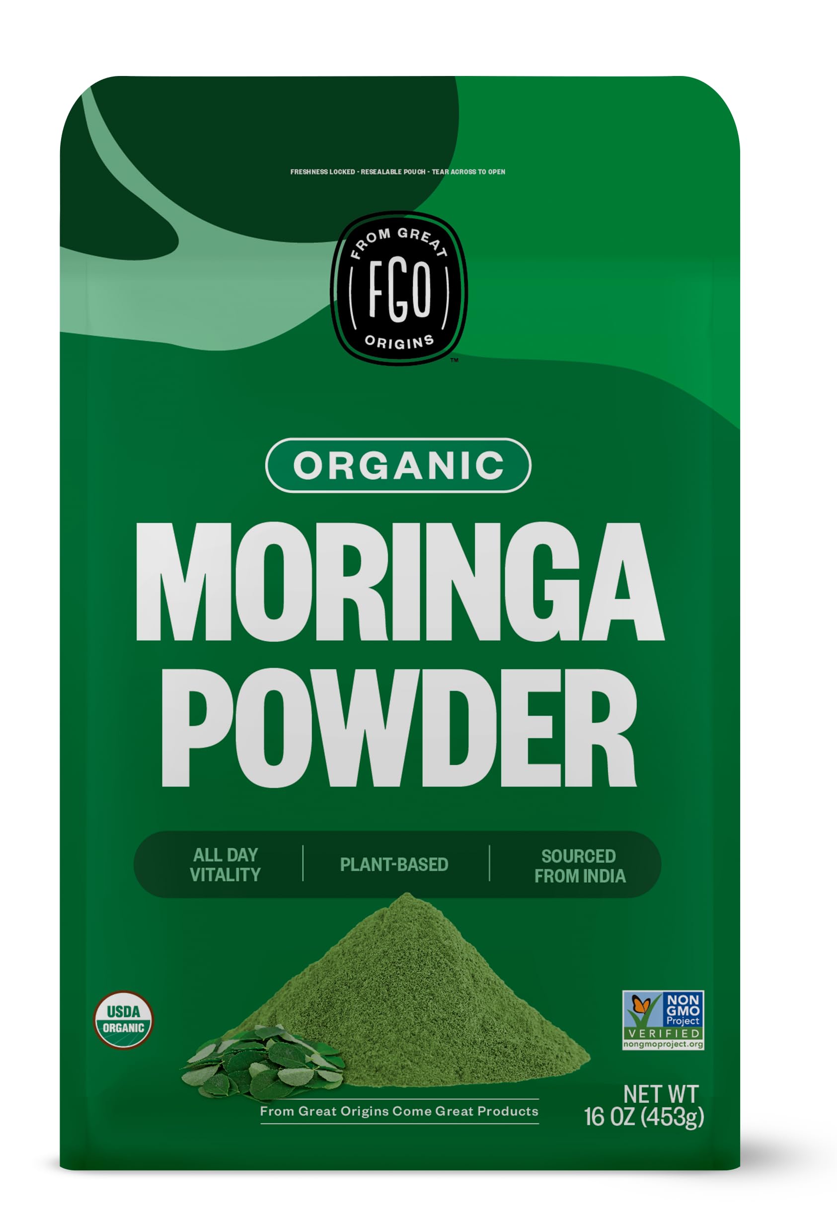 Organic FGO Moringa Leaf Powder for Nutrition, Non-GMO, 16oz Bulk Pouch, India Sourced, USDA Organic
| FGO Organic Mori