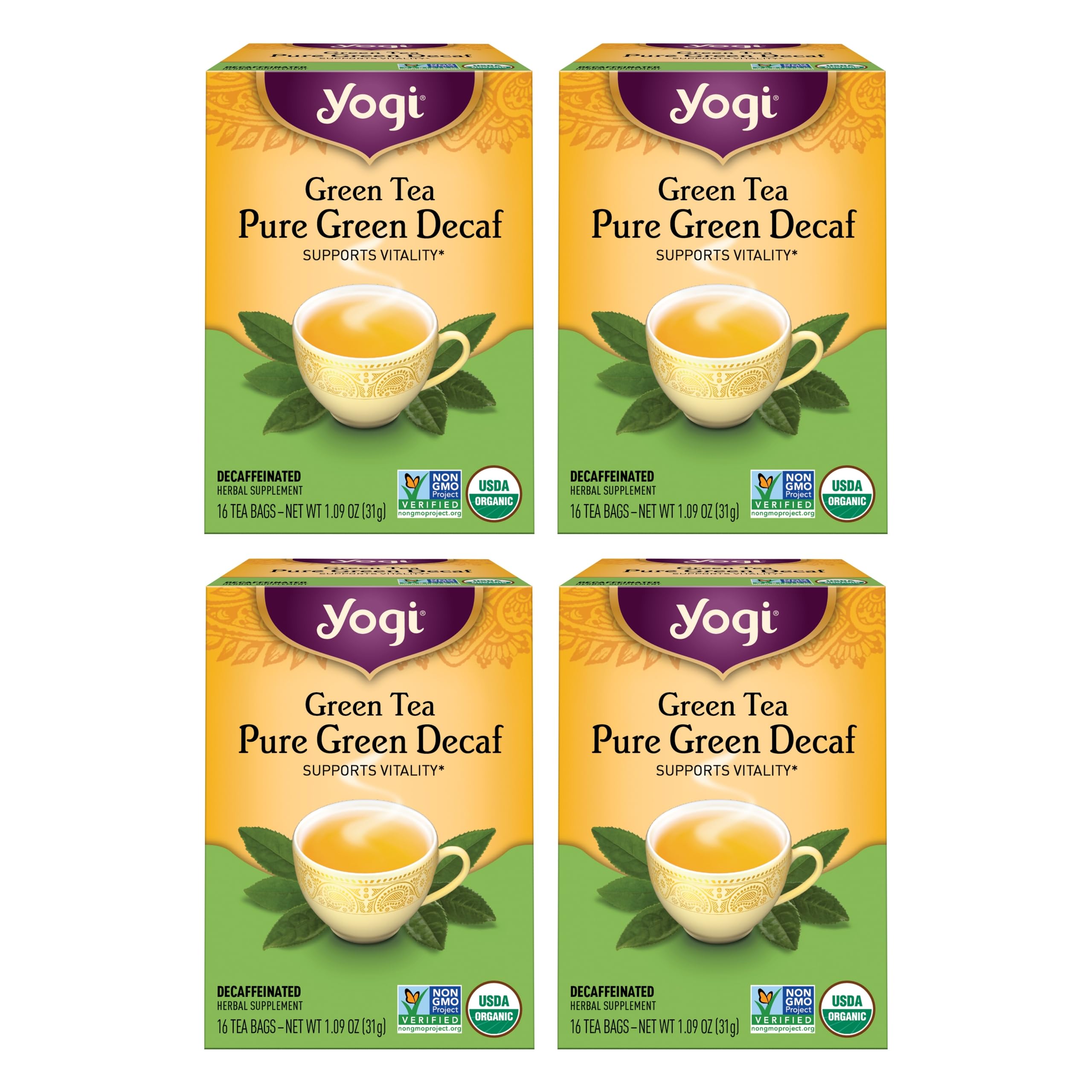 Yogi Tea Pure Decaf Green Tea - Organic & Decaffeinated - Supports Overall Health & Provides Antioxidants - 16 Bags per