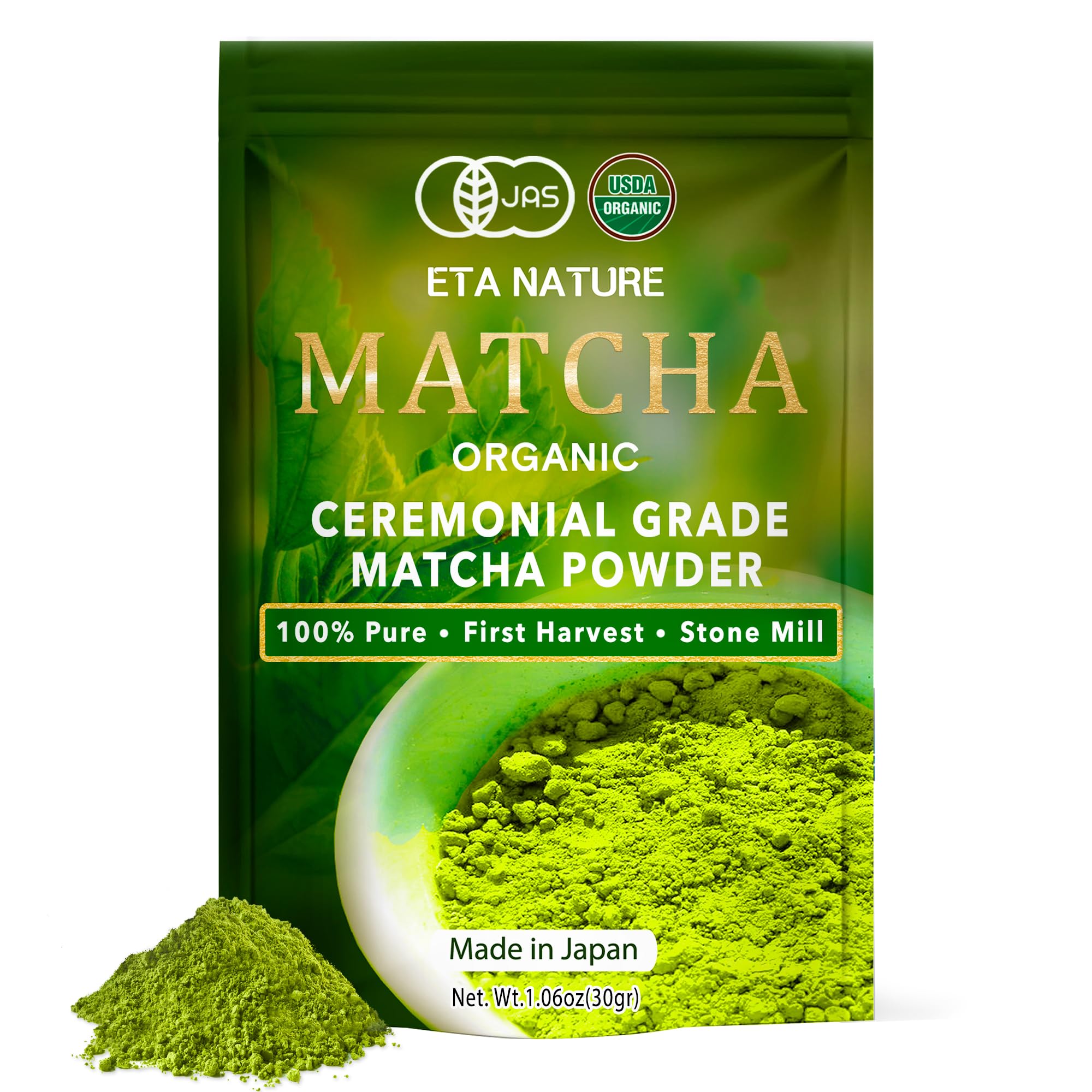 ETANATURE Premium Ceremonial Grade Matcha Powder for Metabolism, Brain and Sleep - USDA Organic - JAS Certified Kagoshim