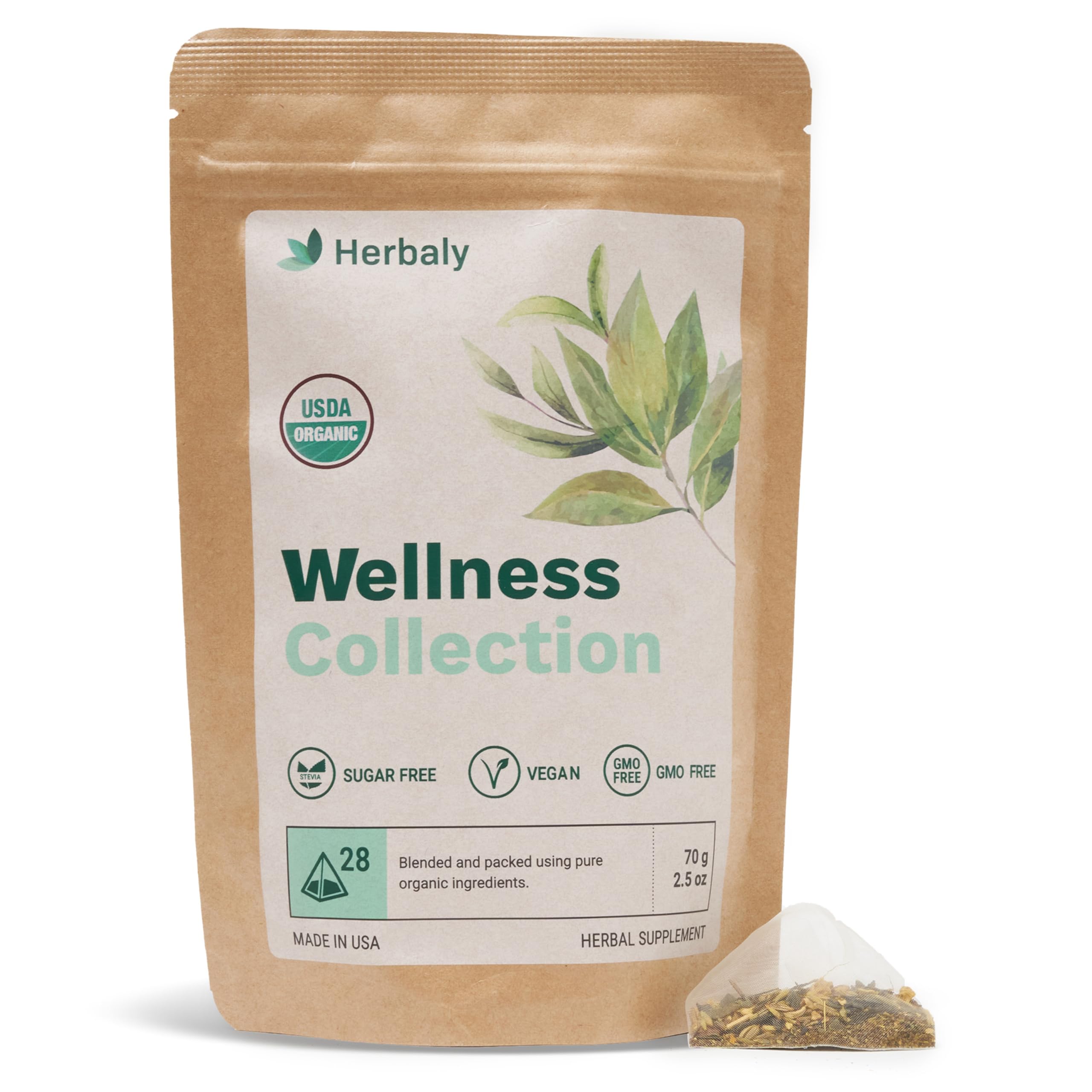 Herbaly Wellness Collection Organic Herbal Ginger Tea for Digestive Relief, 70 g, 28 Count Bag (Pack of 1)
| Herbaly We